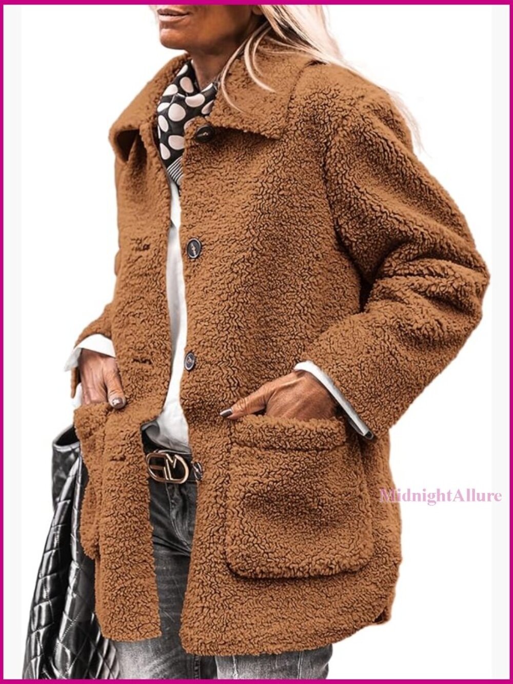 Faux Fur Sherpa Jacket Women's Winter Coat Button Down Pockets Casual